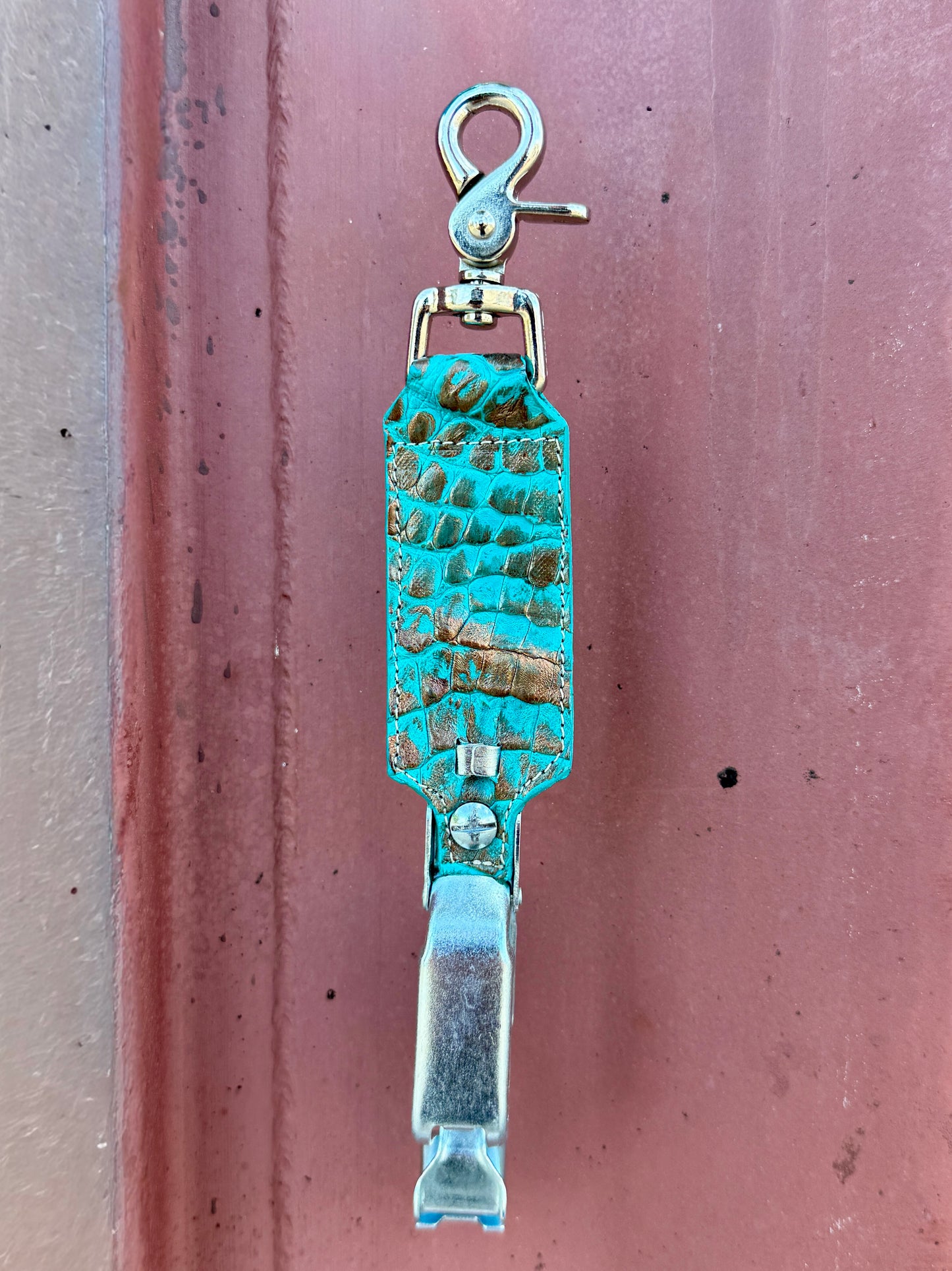 Gold-Turquoise Caiman Alligator Glove Clip