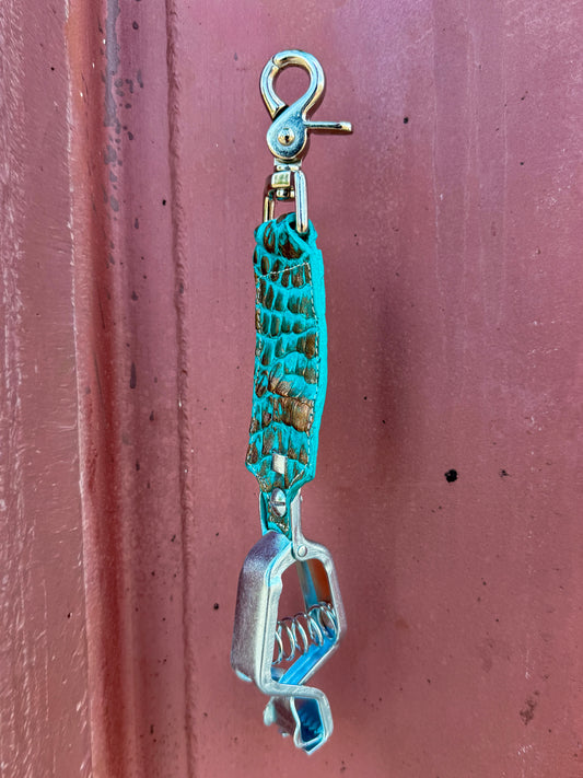 Gold-Turquoise Caiman Alligator Glove Clip