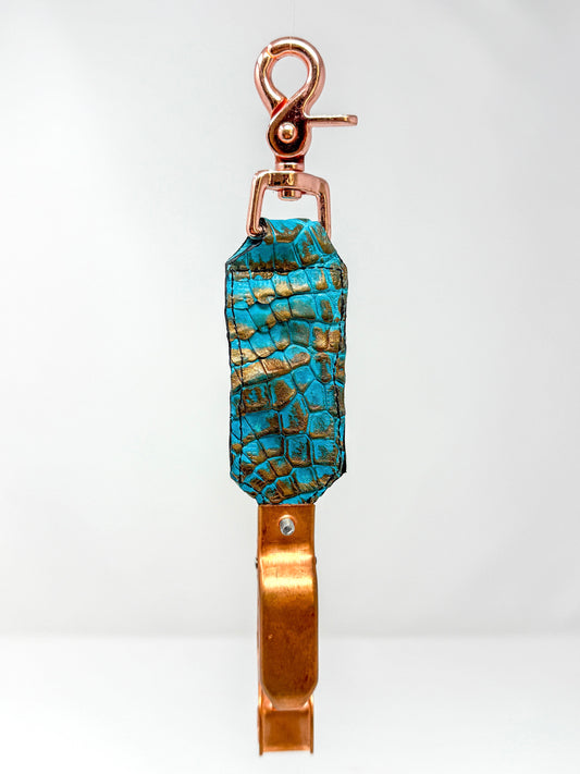 Gold-Turquoise Caiman Alligator Glove Clip