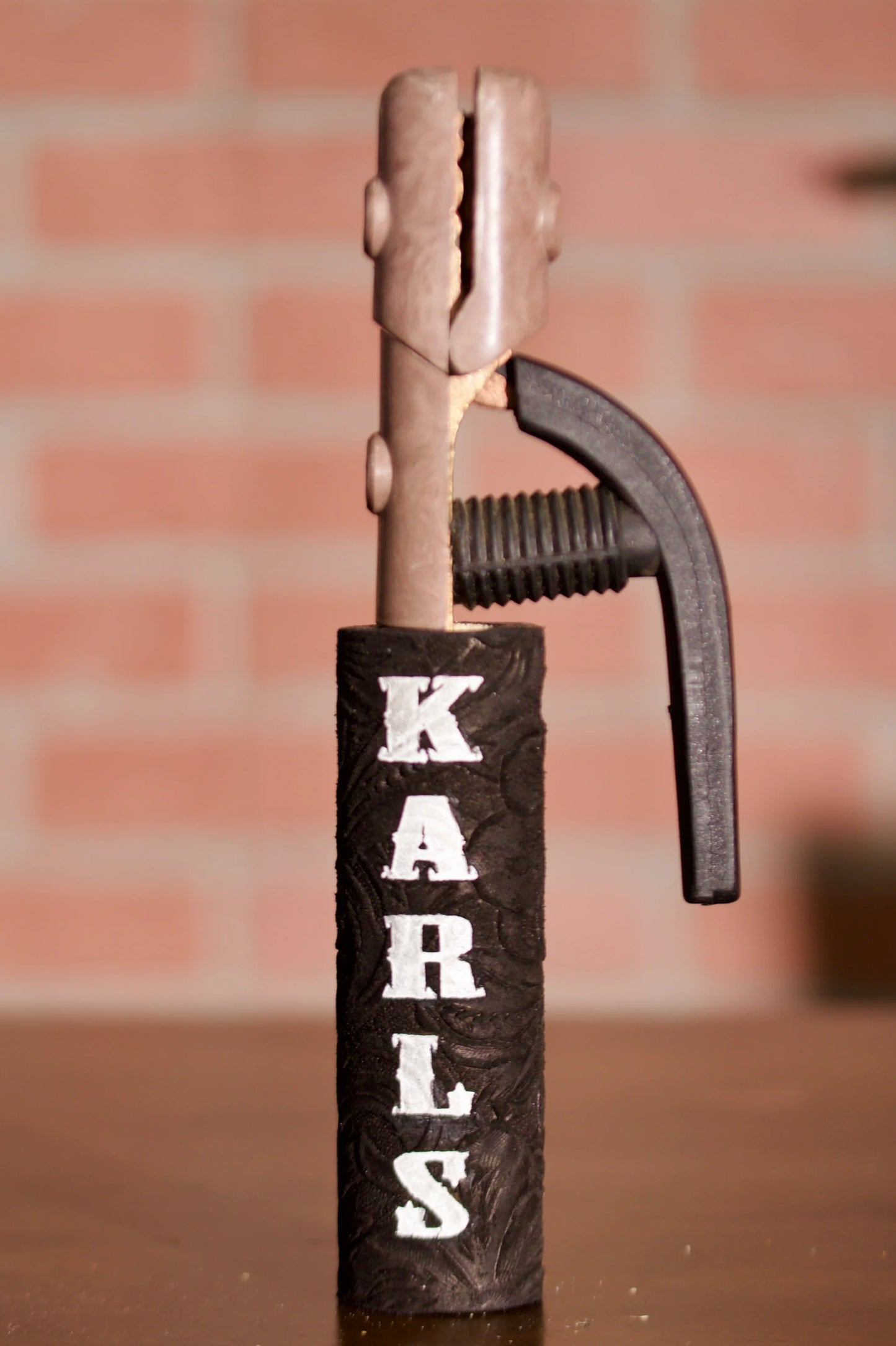 Black Floral Electrode Holder Leather Handle - Custom Name