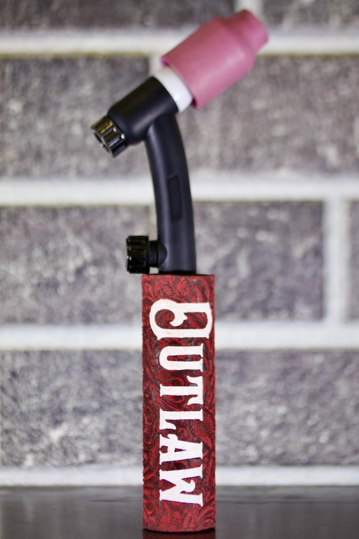 Red Floral Electrode Holder Leather Handle - Custom Name