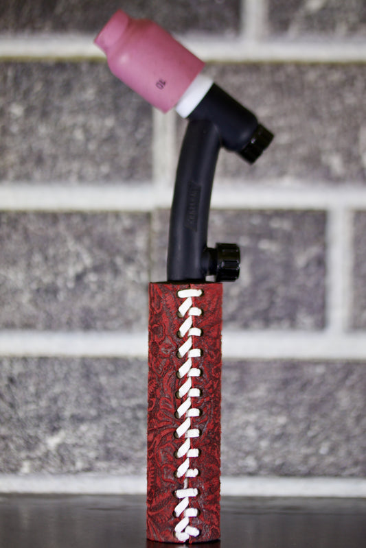 Red Floral Weaved Leather Handle with Custom Name