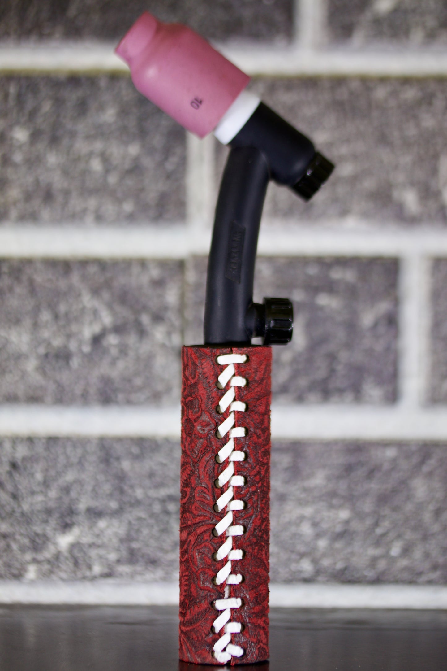 Red Floral Weaved Leather Handle