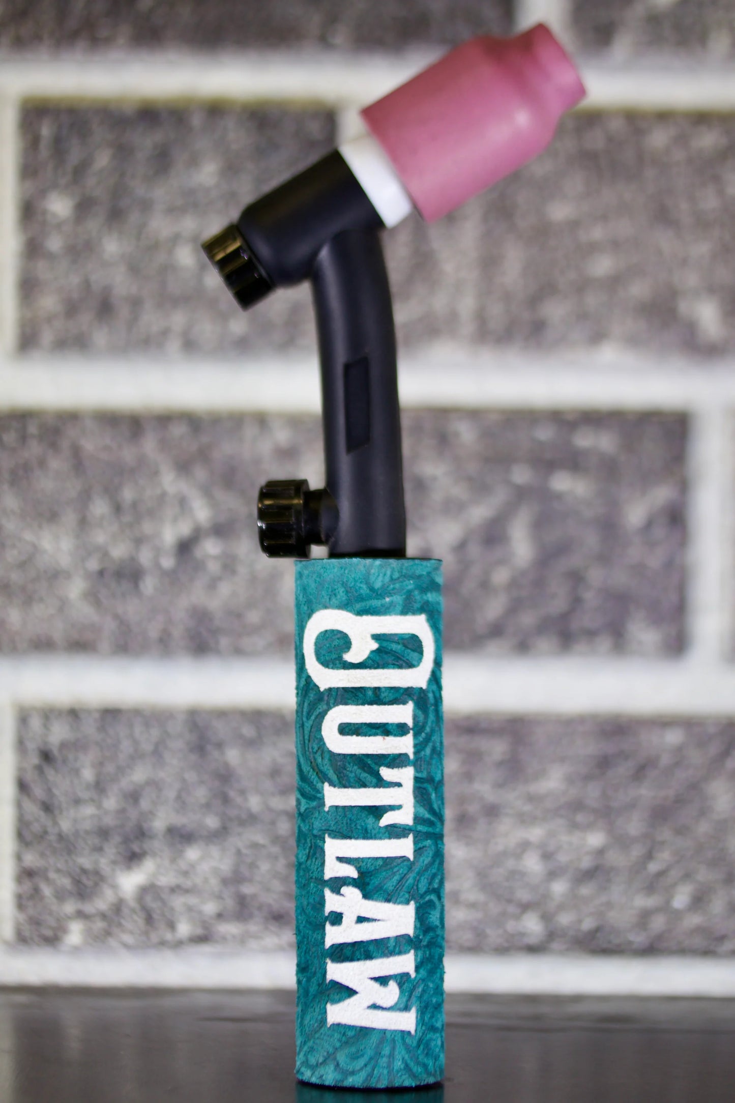 Turquoise Floral Electrode Holder Leather Handle - Custom Name