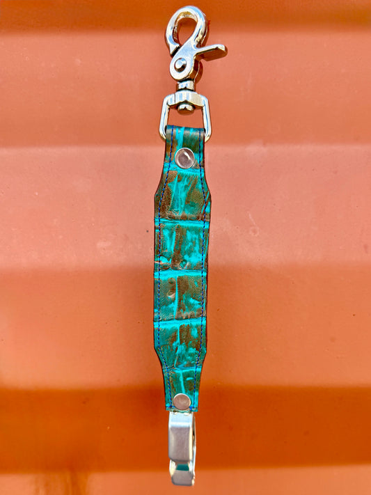 Caiman Alligator Glove Clip - Gold Turquoise