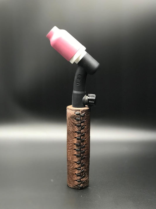 Brown Floral Weaved Leather Handle with Custom Name