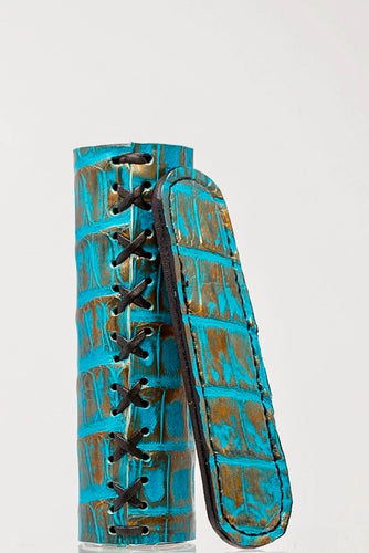 Gold-Turquoise Caiman Alligator Stinger V Wrap + Insulator Sleeve