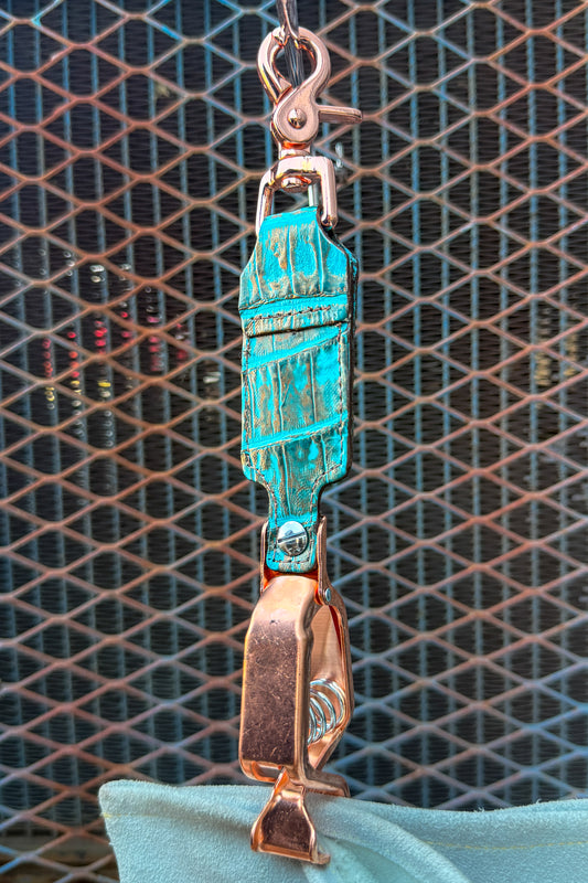 Turquoise Gold Caiman Alligator Glove Clip