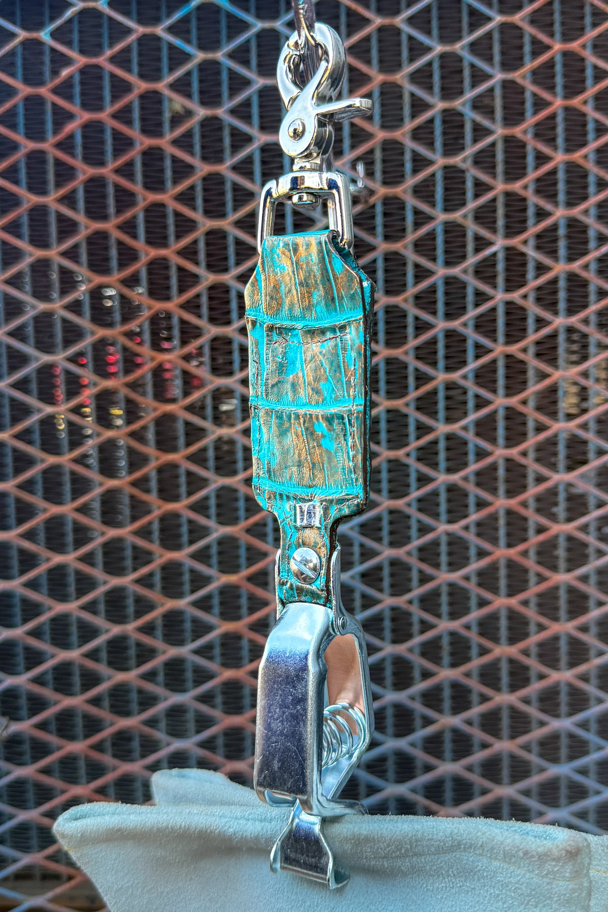 Turquoise Gold Caiman Alligator Glove Clip