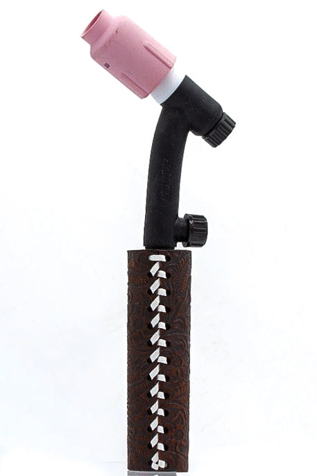 Brown Floral Weaved Leather Handle with Custom Name