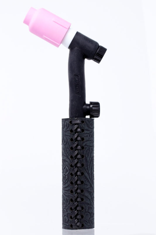 Black Floral Weaved Leather Handle