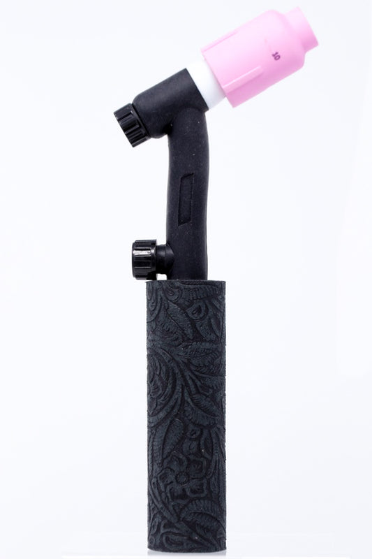 Black Floral Weaved Leather Handle