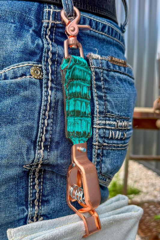 Gold-Turquoise Caiman Alligator Glove Clip