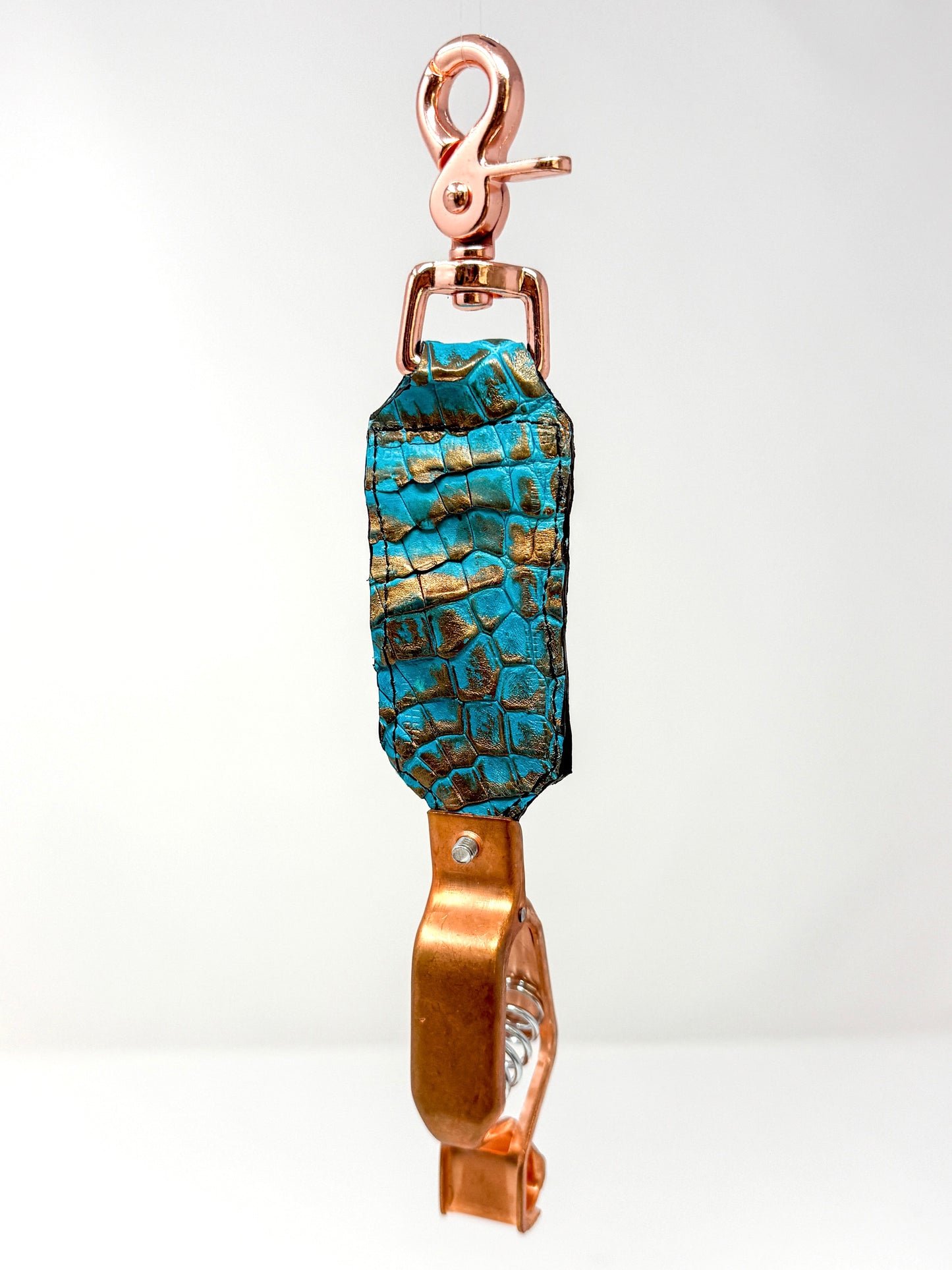 Gold-Turquoise Caiman Alligator Glove Clip