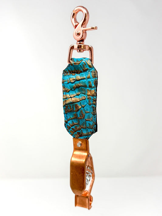 Gold-Turquoise Caiman Alligator Glove Clip