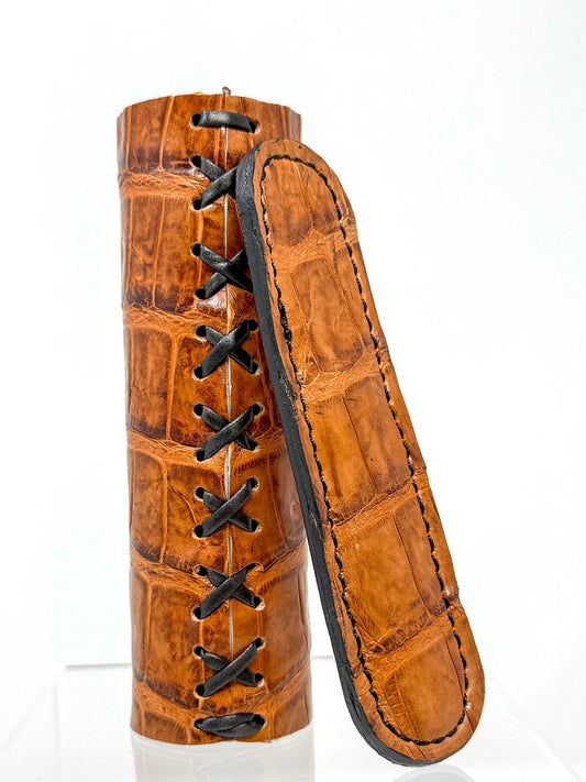 Cognac Caiman Alligator Stinger V Wrap + Insulator Sleeve