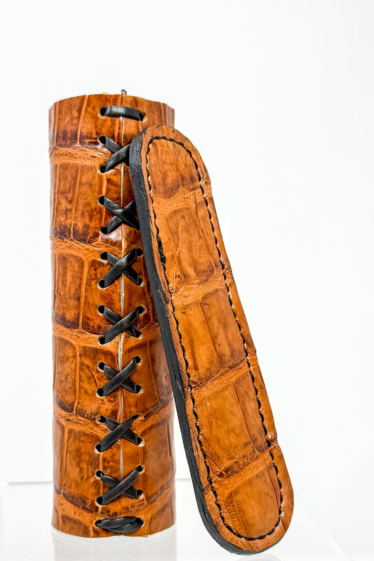 Cognac Caiman Alligator Stinger V Wrap + Insulator Sleeve