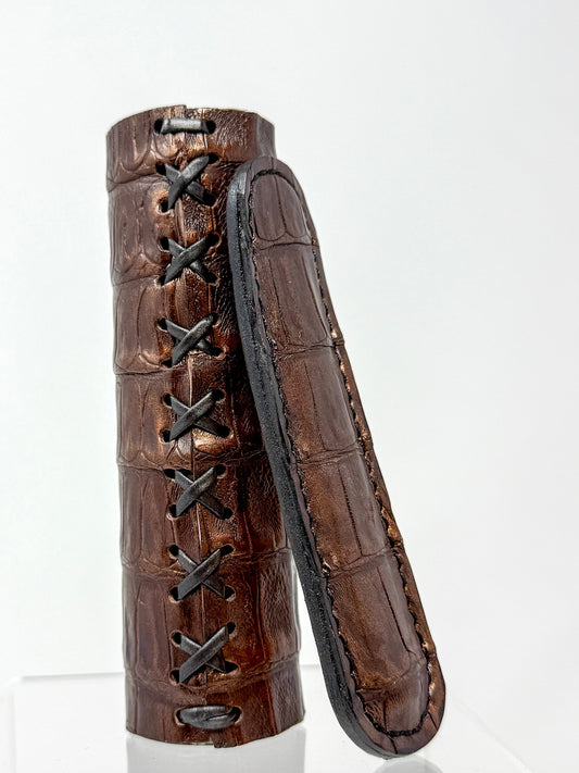 Chocolate Gold Caiman Alligator Stinger V Wrap + Insulator Sleeve