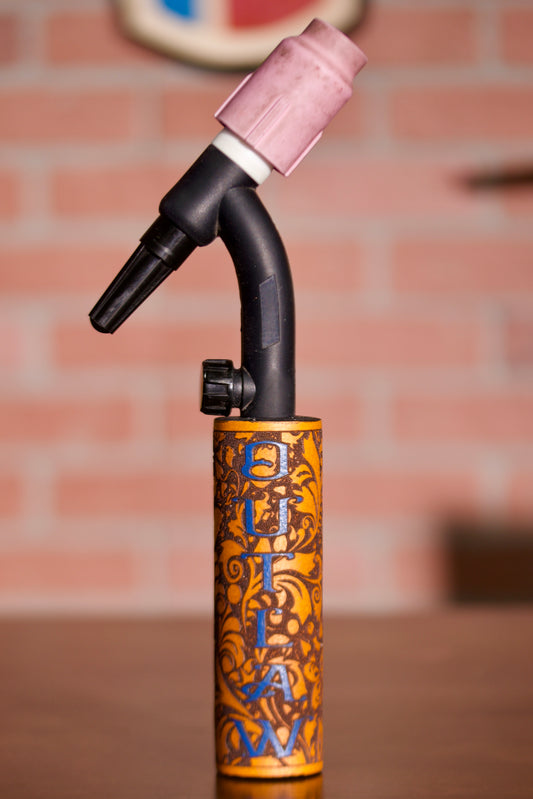 Tan Laser Floral Weaved Leather Handle with Custom Name