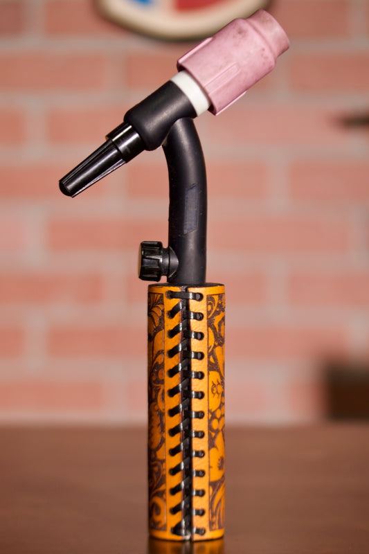 Tan Laser Floral Weaved Leather Handle with Custom Name