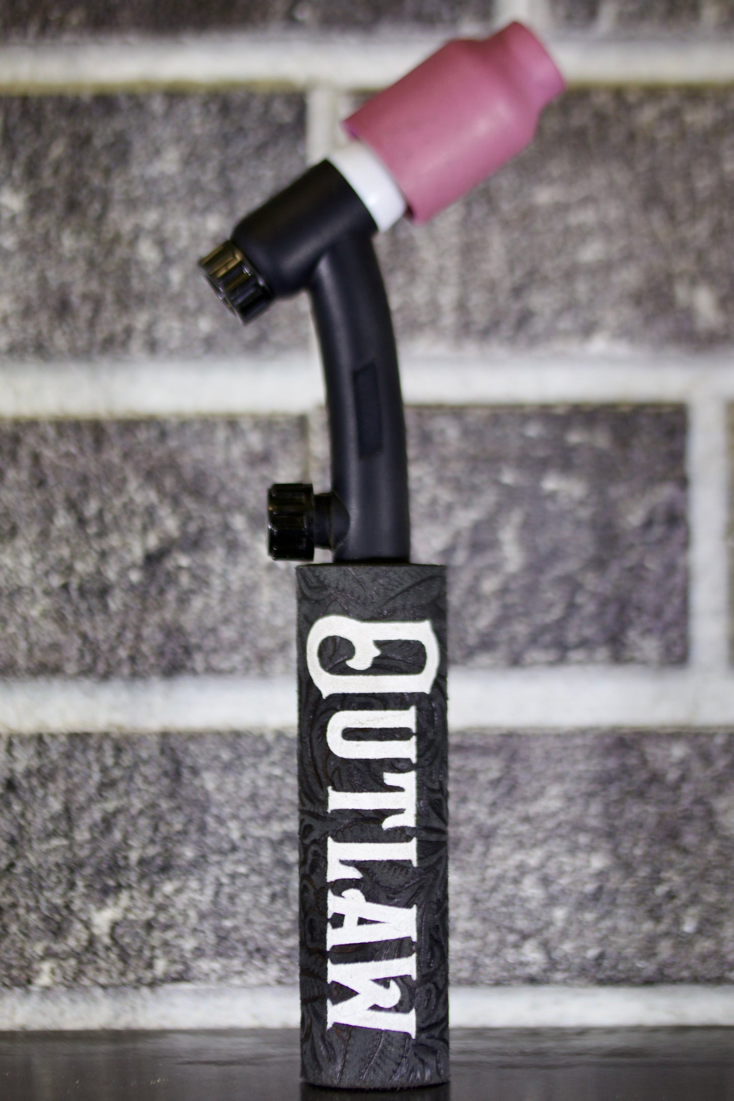 Black Floral Weaved Leather Handle with Custom Name