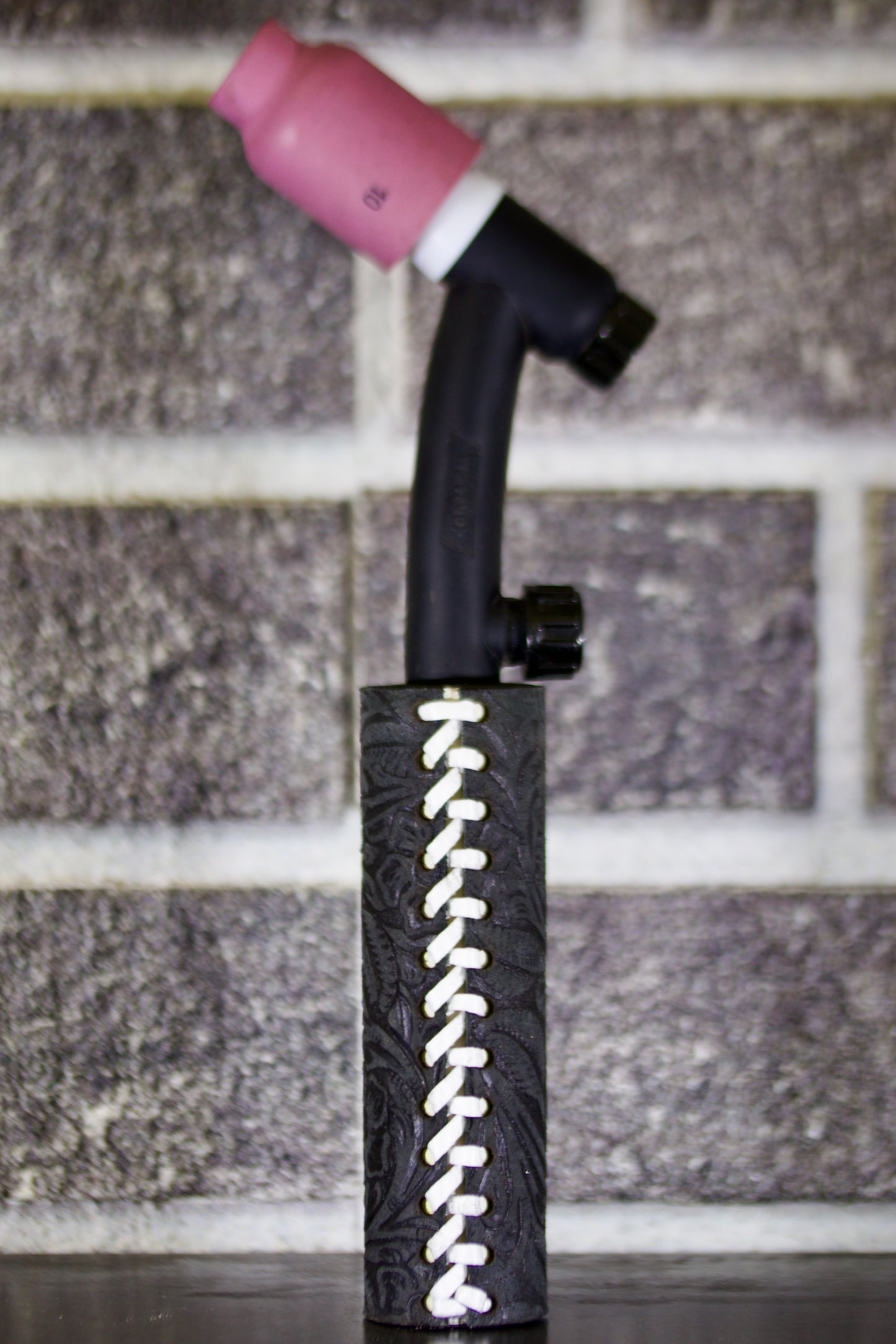 Black Floral Weaved Leather Handle with Custom Name