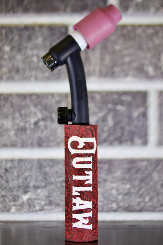 Red Floral Electrode Holder Leather Handle - Custom Name