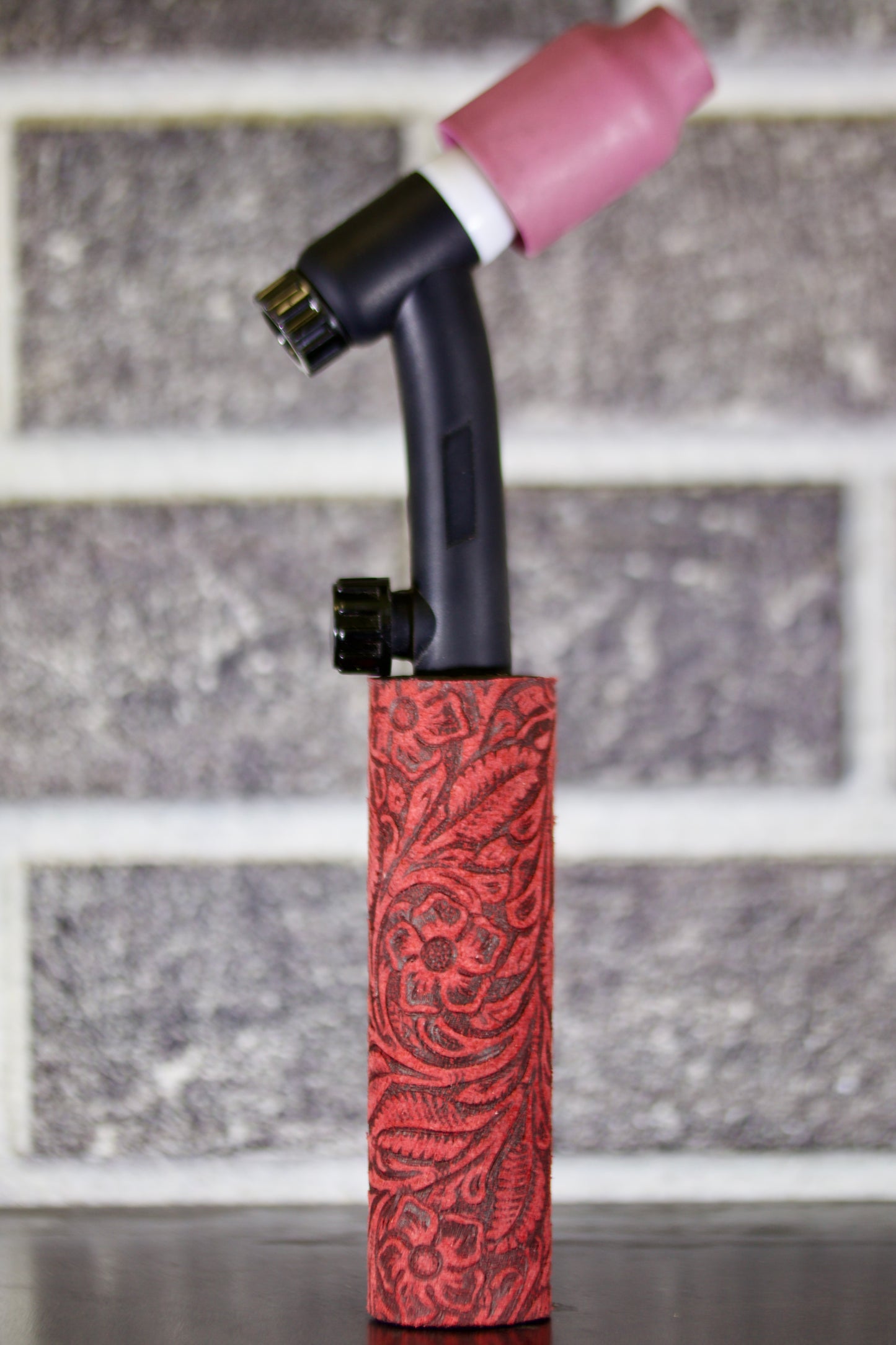 Red Floral Weaved Leather Handle