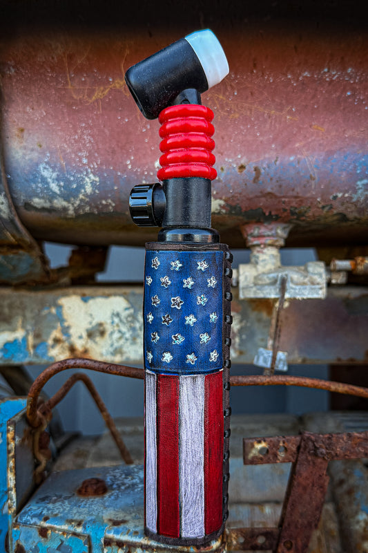 USA Flag Weaved Leather Handle - Hand Tooled