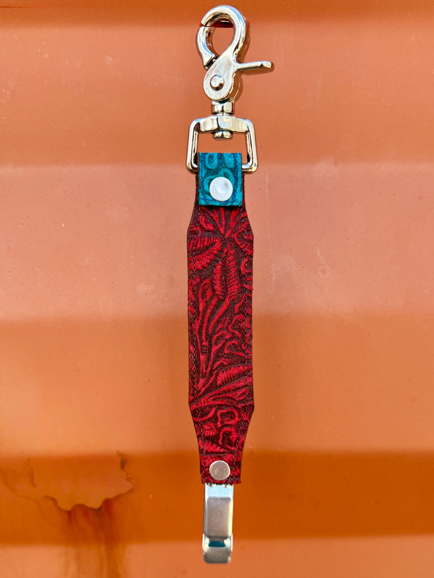 Turquoise- Red Floral Glove Clip
