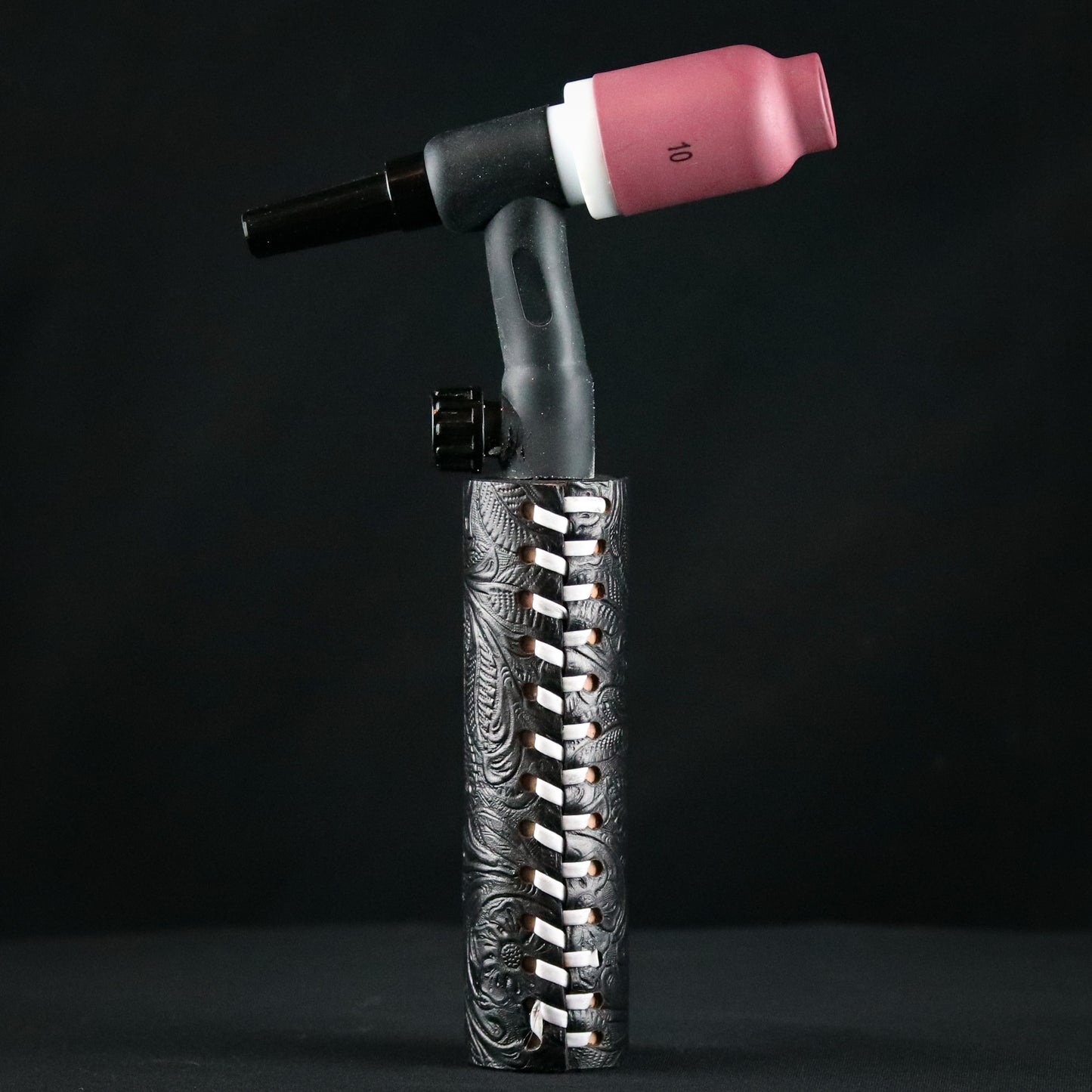 Black Floral Weaved Leather Handle with Custom Name