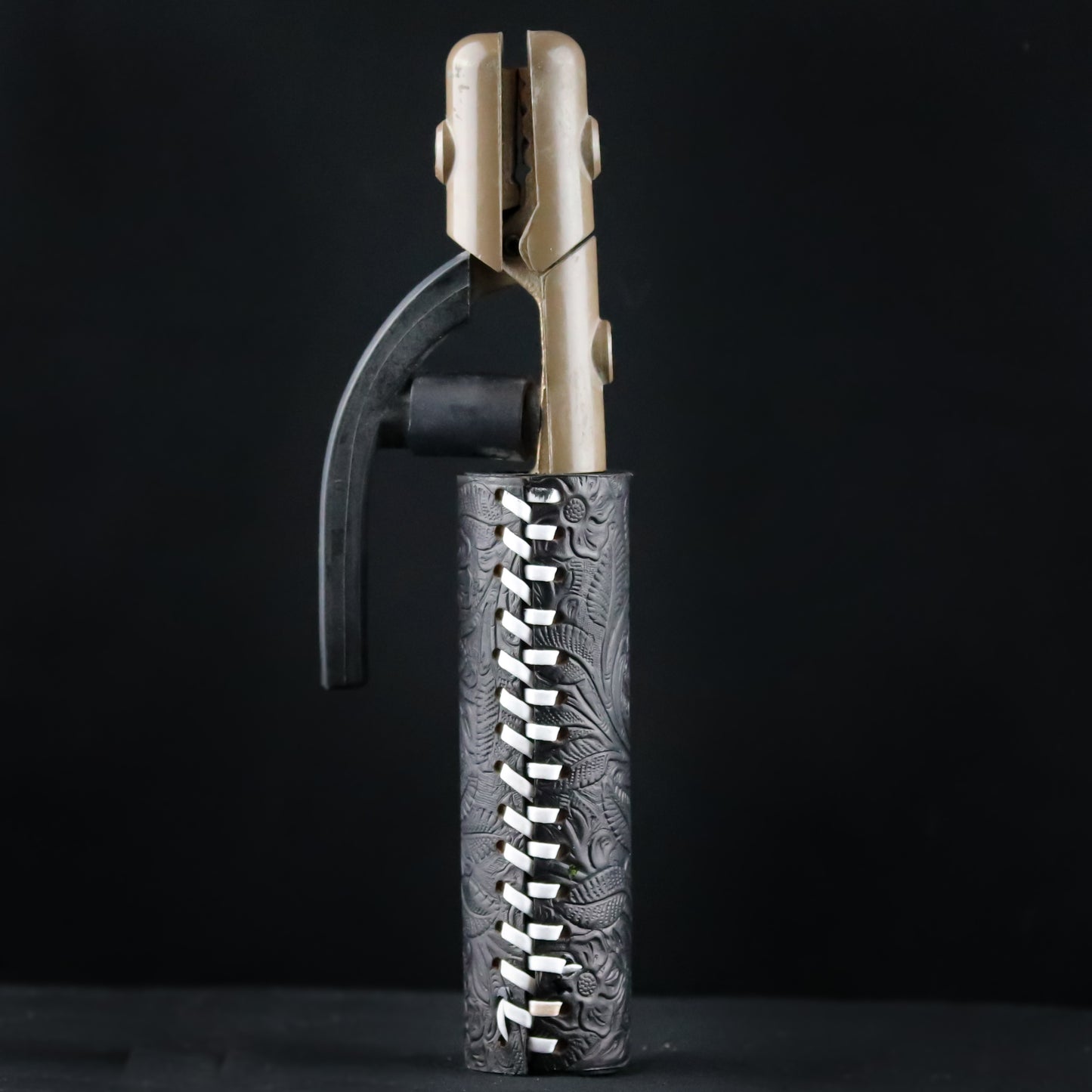 Black Floral Weaved Leather Handle with Custom Name